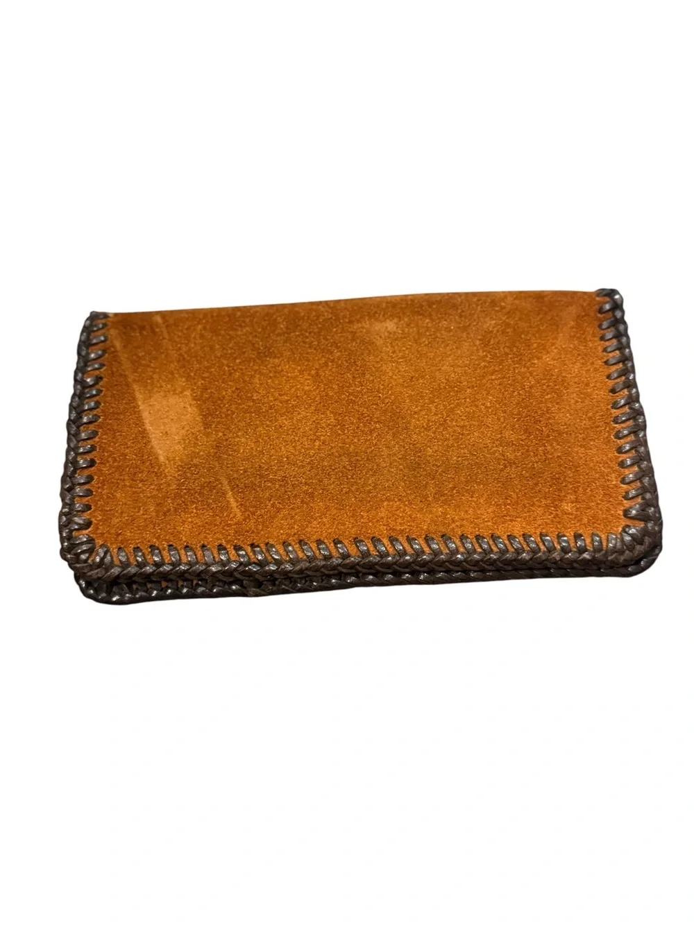 Handstitched Suede Check Holder in Caramel Brown